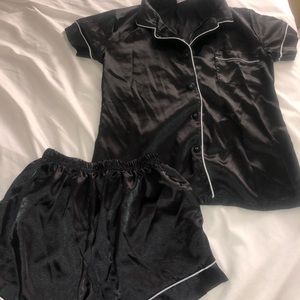 Black satin pajama set